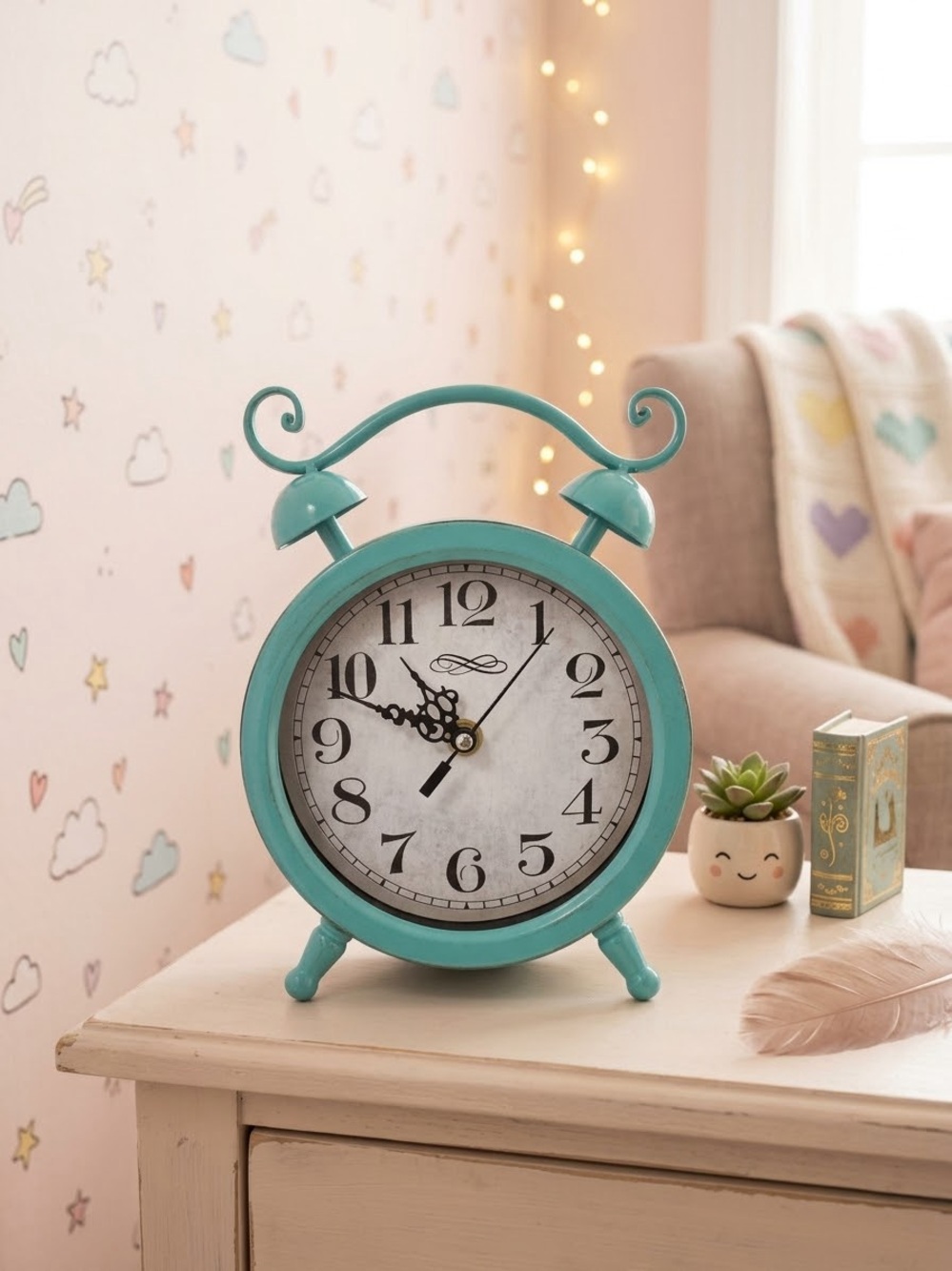 Vintage-Style Teal Desktop Clock